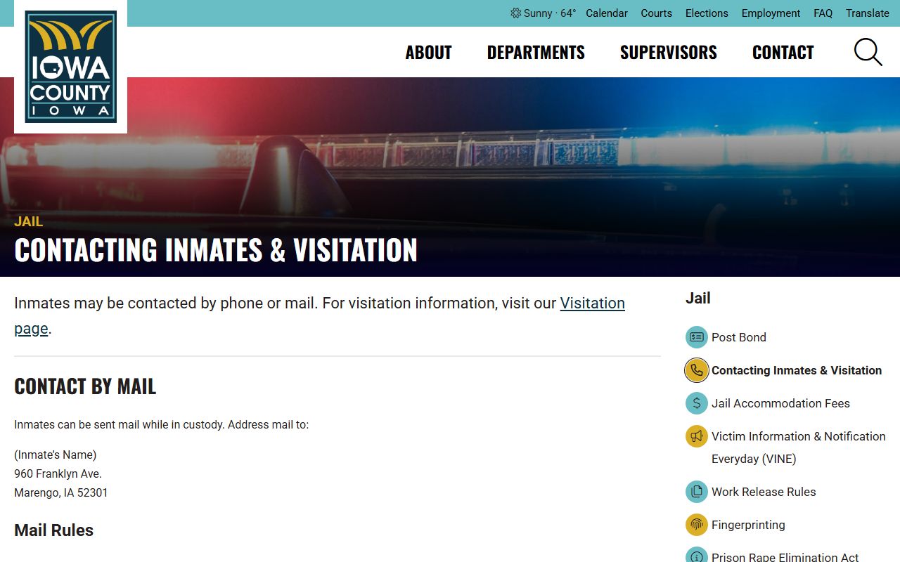 Iowa County Jail visitation and inmate contact page