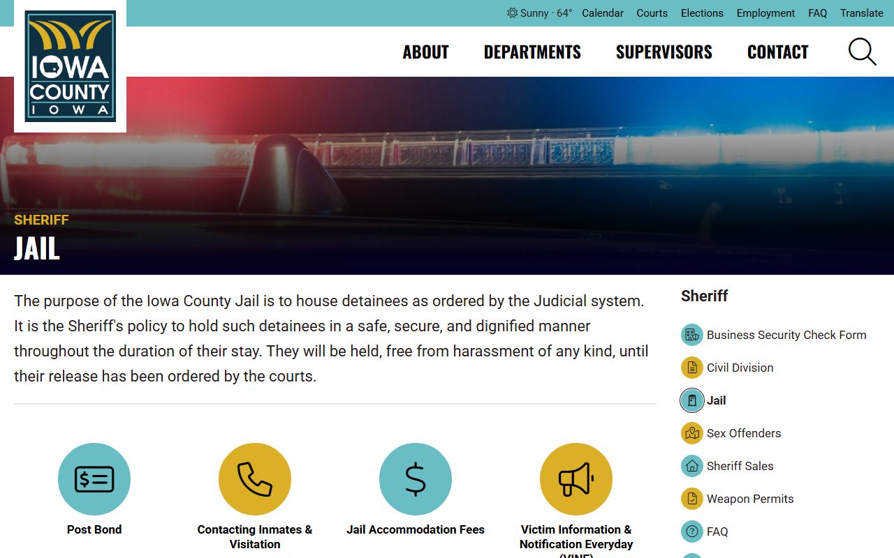 Iowa County Jail inmate population capacity page
